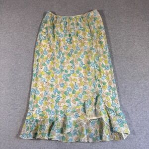 Worthington Petite Floral Chiffon Midi Skirt Blue Green Ruffle Hem Size (6P)